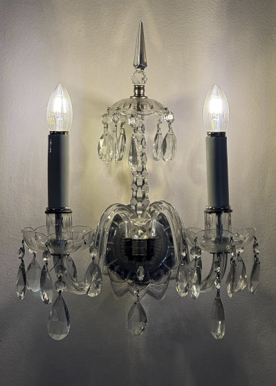 Baccarat Style Crystal Wall Sconces, Pair