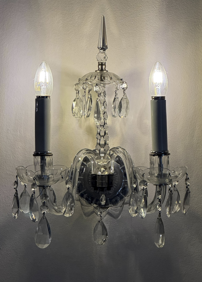 Baccarat Style Crystal Wall Sconces, Pair