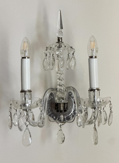 Baccarat Style Crystal Wall Sconces, Pair
