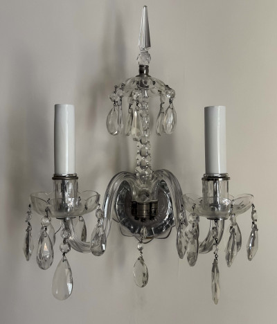 Baccarat Style Crystal Wall Sconces, Pair