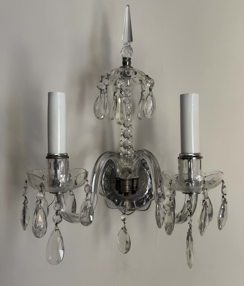 Baccarat Style Crystal Wall Sconces, Pair