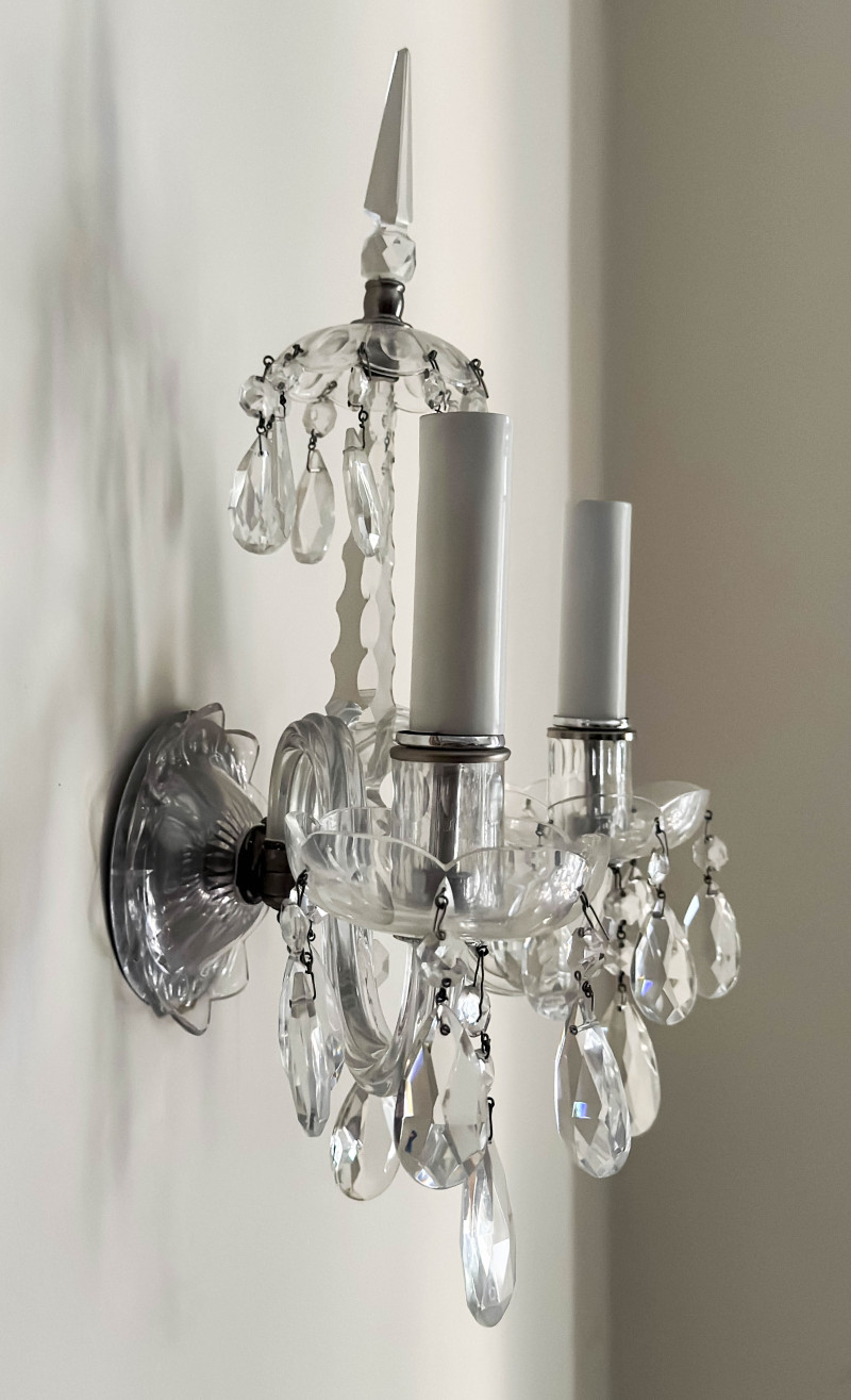 Baccarat Style Crystal Wall Sconces, Pair