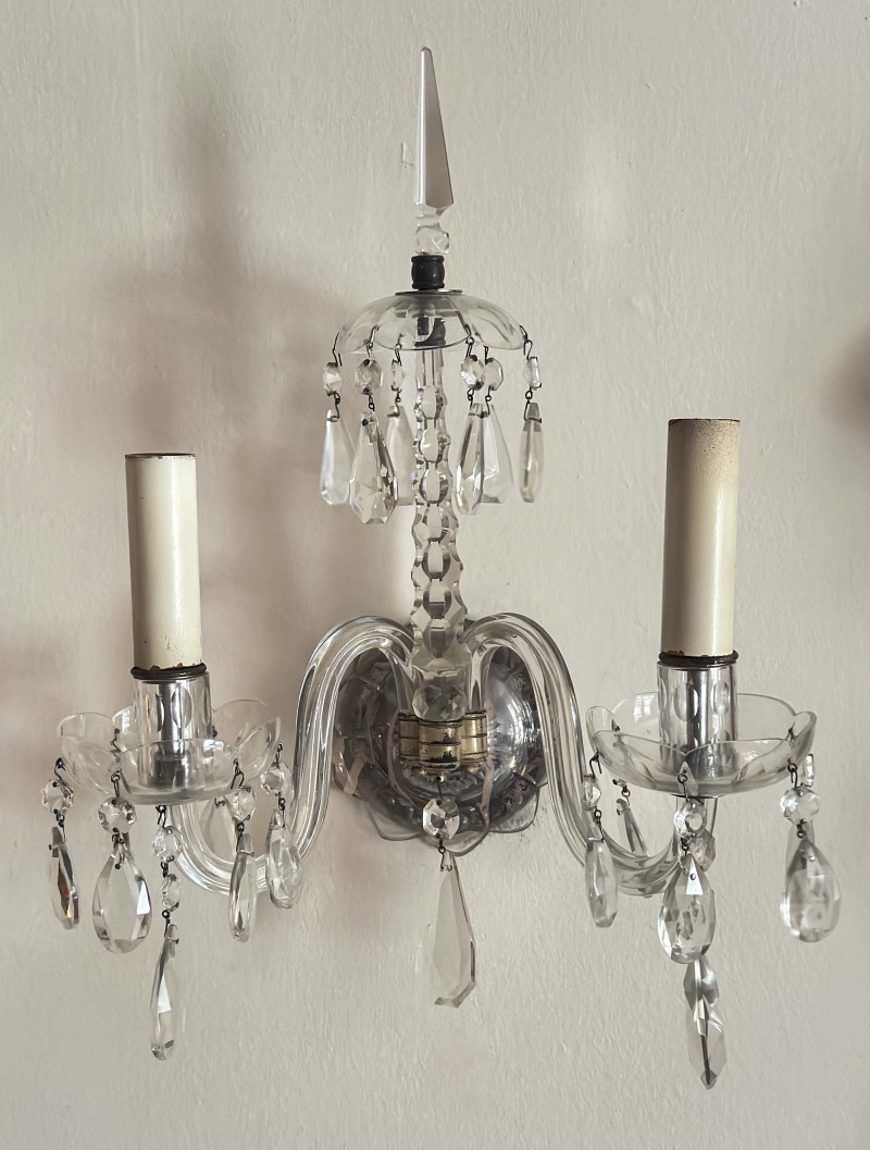 Baccarat Style Crystal Wall Sconces, Pair