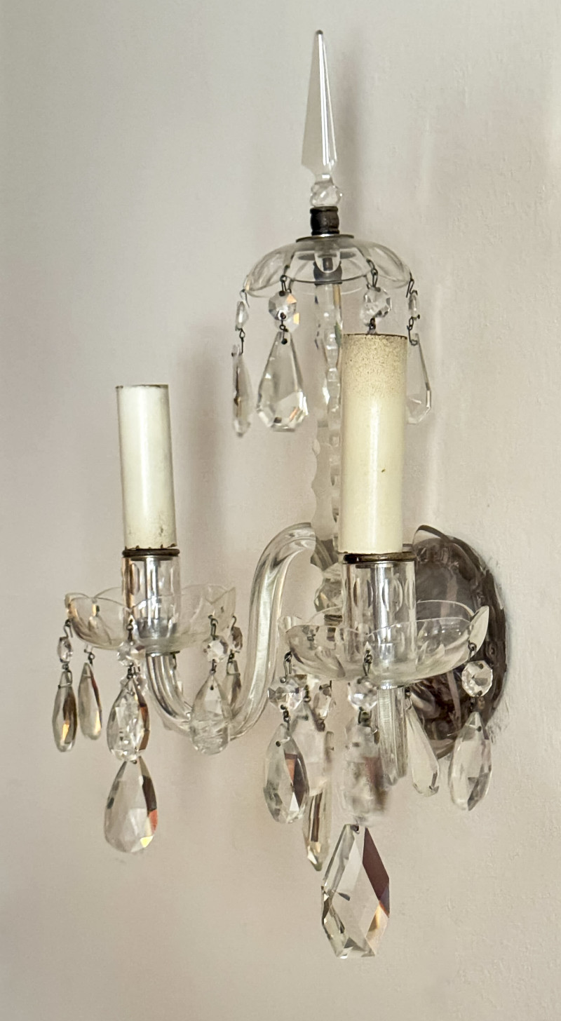 Baccarat Style Crystal Wall Sconces, Pair