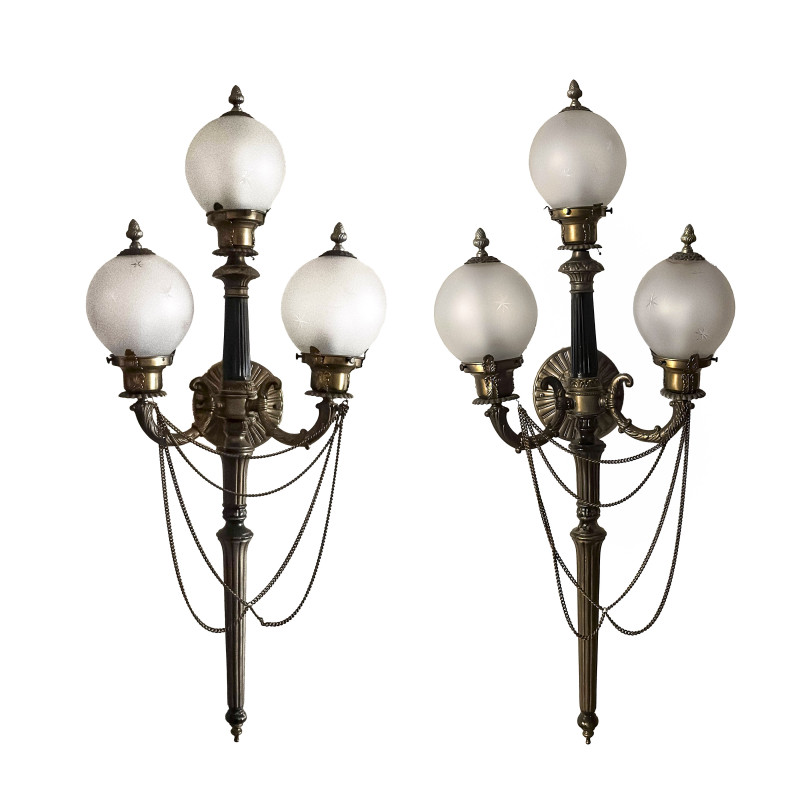 Art Deco Torchiere Sconces, Pair