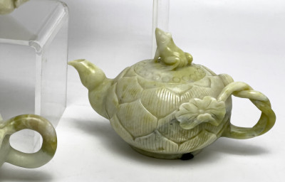Carved Teapots Jade and Ceramic, Group of 5