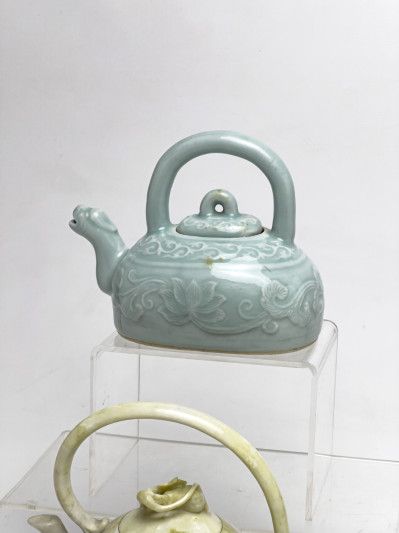 Carved Teapots Jade and Ceramic, Group of 5
