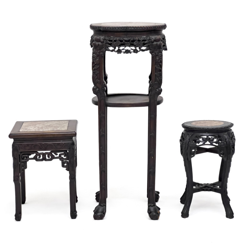 Marble Top Chinese Plant Stands, Group of 3