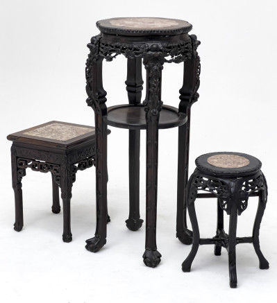 Marble Top Chinese Plant Stands, Group of 3