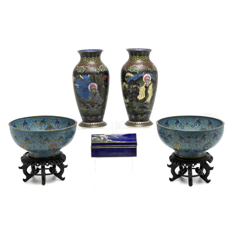 Asian Cloisonné Vessels, Group of 5