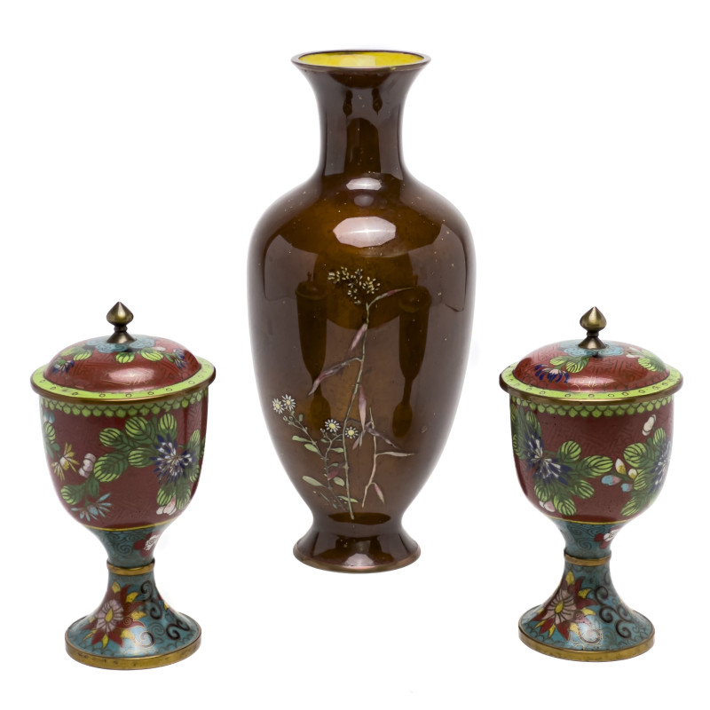 Asian Cloisonné Vase and Jars, Group of 3
