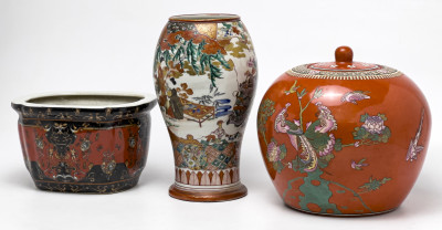 Asian Vase, Jardiniere, and Jar