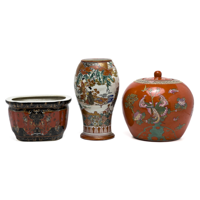 Asian Vase, Jardiniere, and Jar