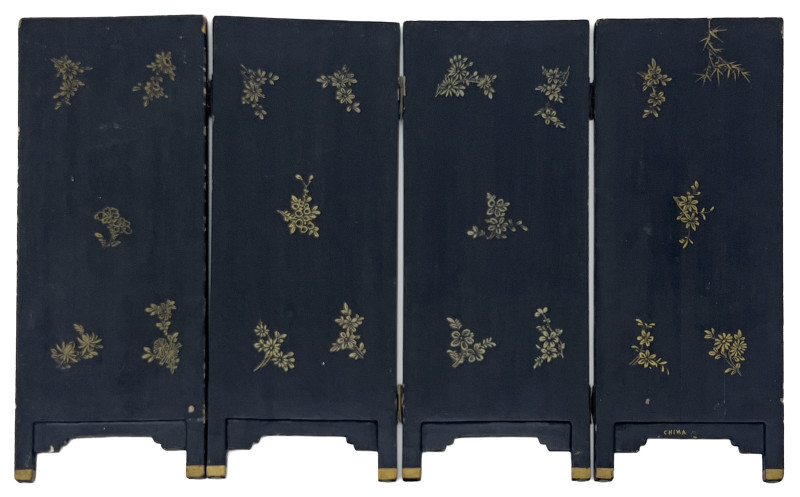 Chinese Black Lacquer Four Panel Table Screen