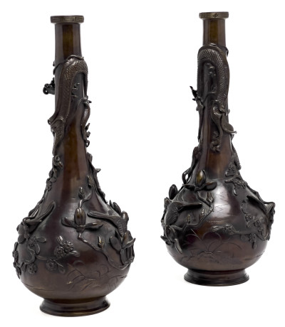Japanese Meiji Bronze Vases, Pair