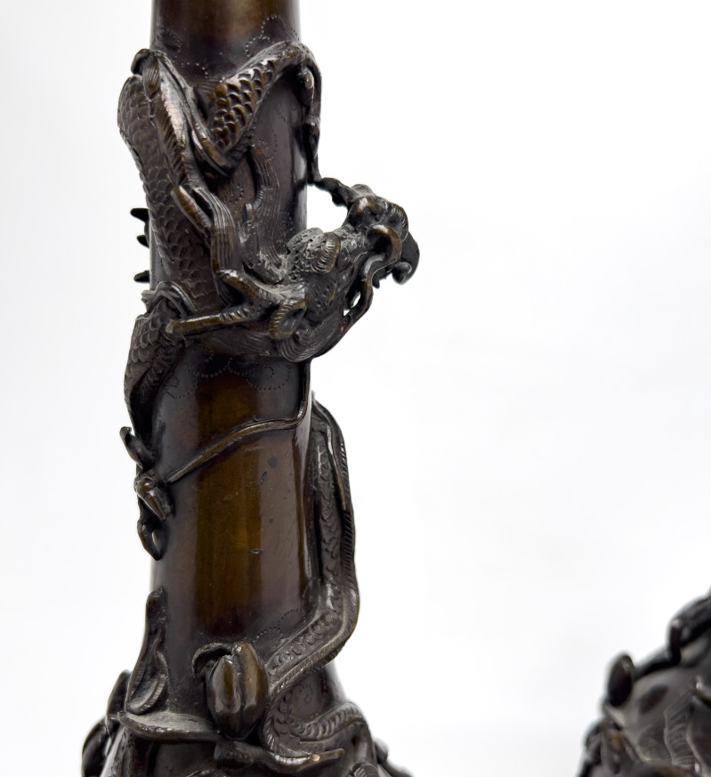 Japanese Meiji Bronze Vases, Pair