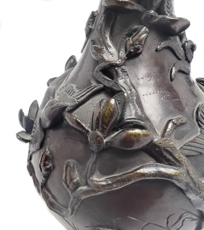 Japanese Meiji Bronze Vases, Pair