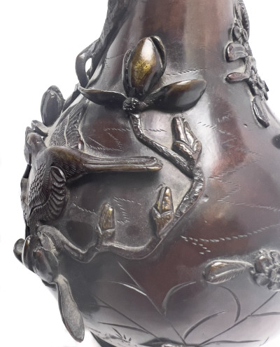 Japanese Meiji Bronze Vases, Pair