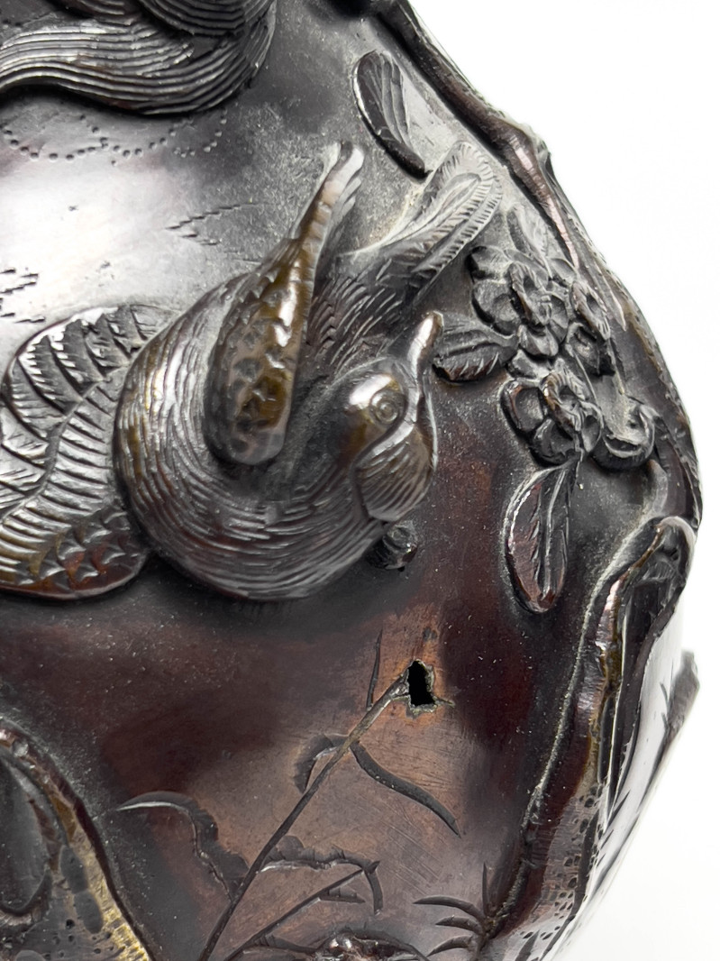 Japanese Meiji Bronze Vases, Pair