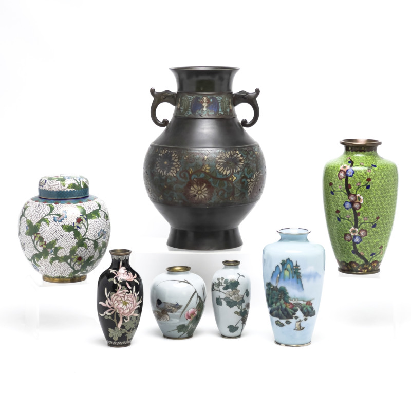 Cloisonné Vases and Jar, Group of 7