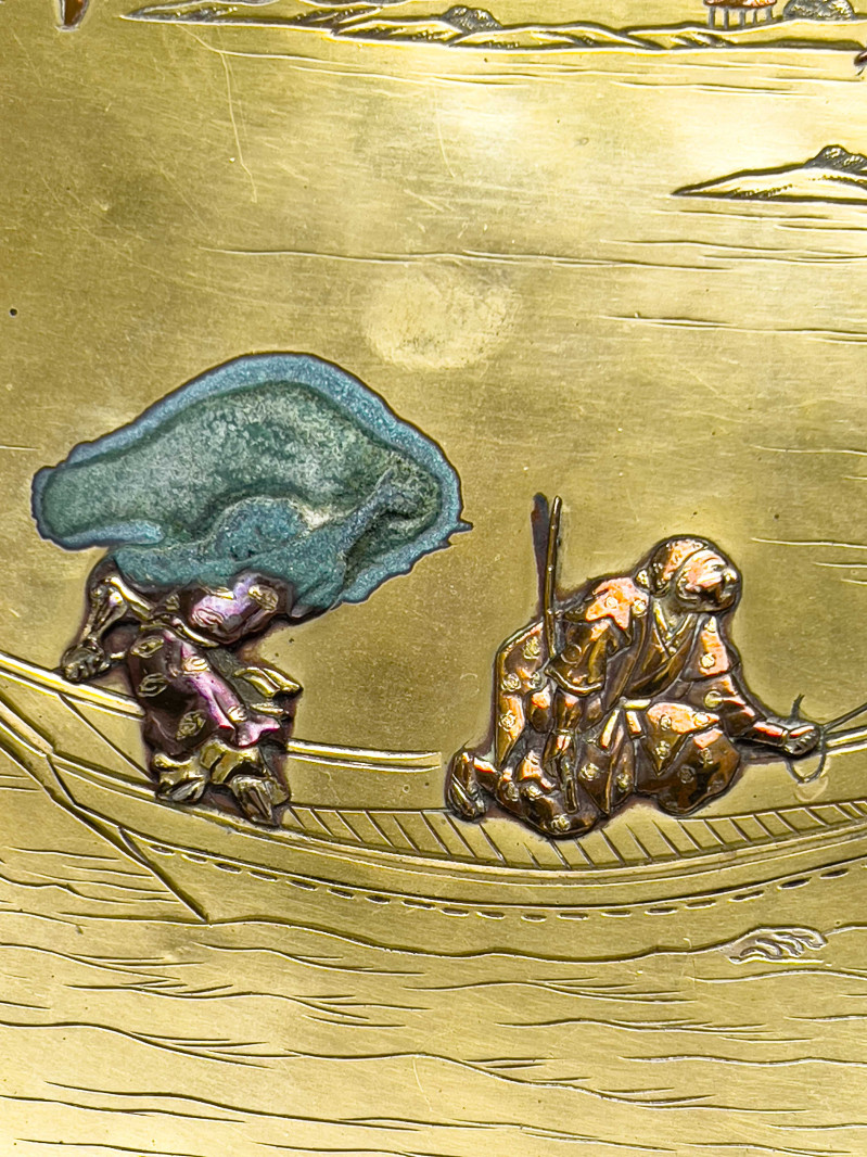 Japanese Gilt and Brass Vases and Plate, Group of 6