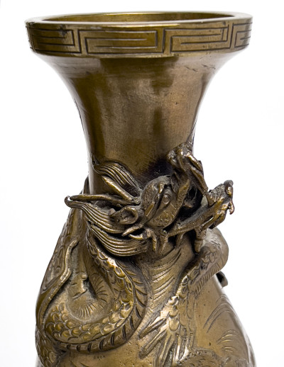 Japanese Gilt and Brass Vases and Plate, Group of 6