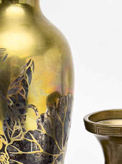 Japanese Gilt and Brass Vases and Plate, Group of 6