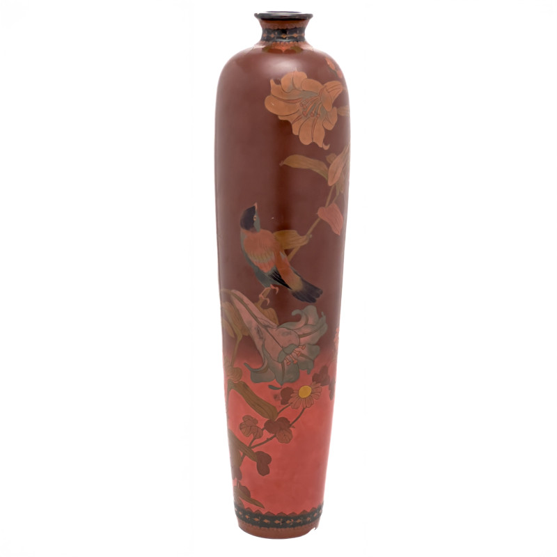 Japanese Meiji Red Ground Cloisonné Vase