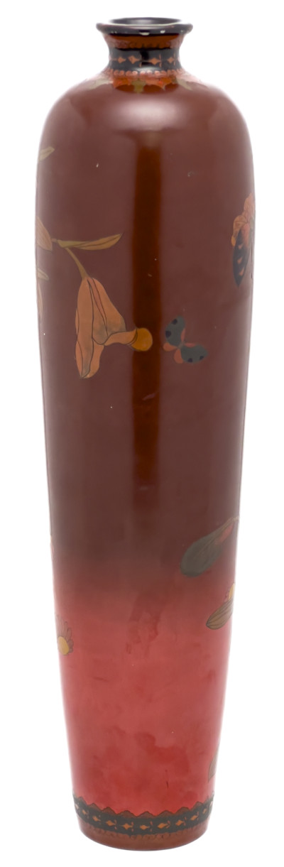 Japanese Meiji Red Ground Cloisonné Vase