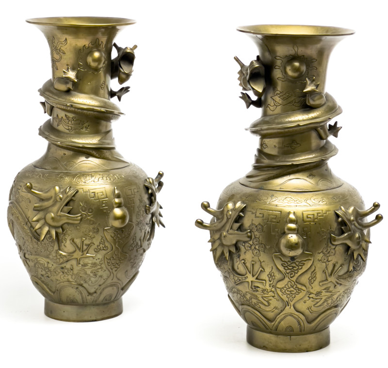 Asian Bronze Vases and Jardiniere, Group of 3
