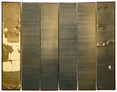 Six Panel Japanese Calligraphy Screen