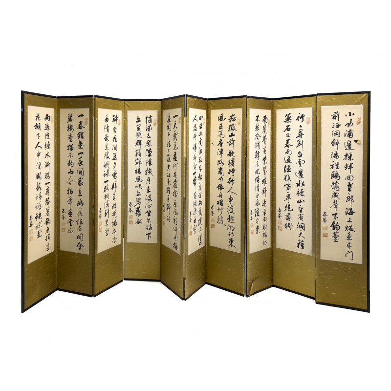 Ten Panel Japanese Calligraphy Byōbu