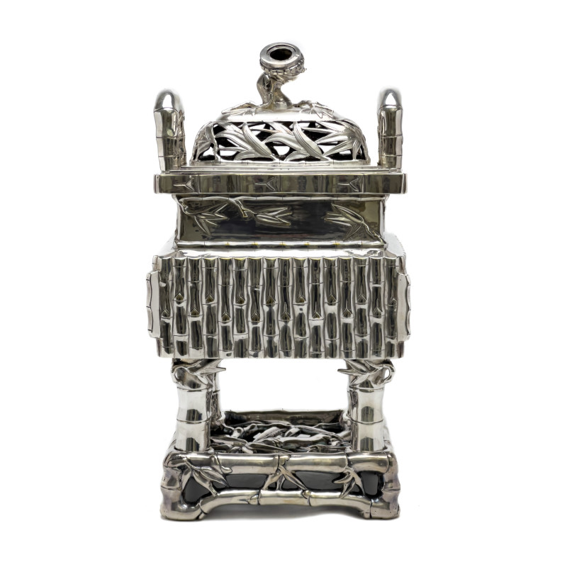 Japonisme Silverplate Faux Bamboo Censer