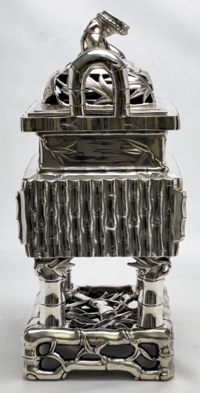 Japonisme Silverplate Faux Bamboo Censer