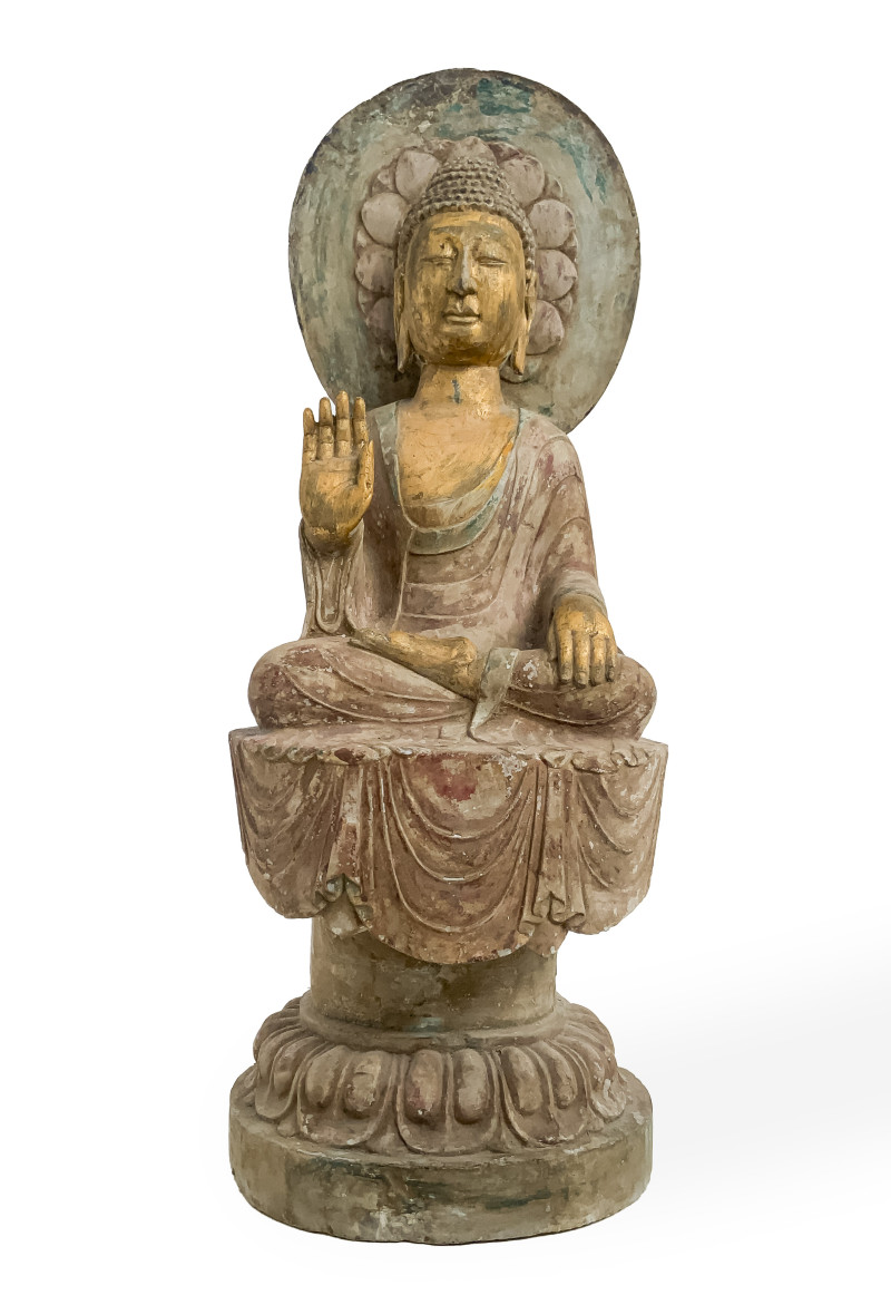 Chinese Carved and Painted Stone Buddha