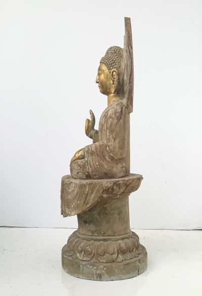 Chinese Carved and Painted Stone Buddha