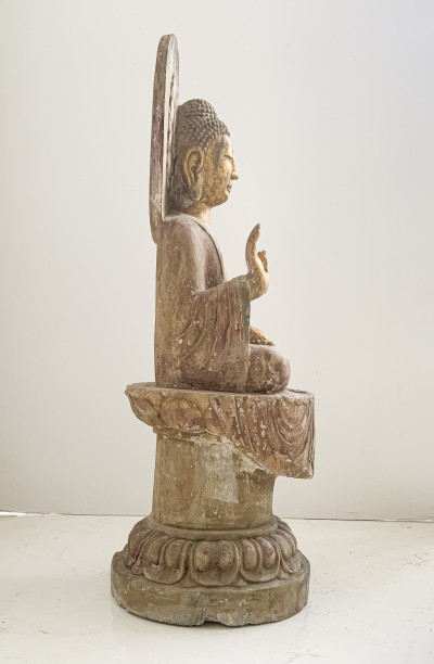 Chinese Carved and Painted Stone Buddha