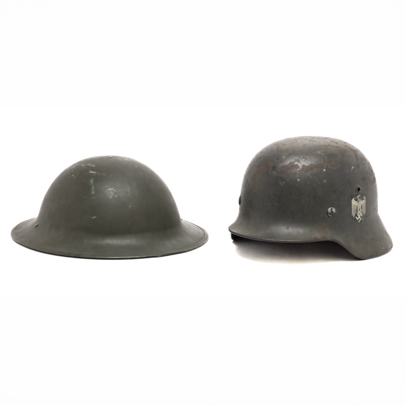 Two WWII Helmets, German and Allied