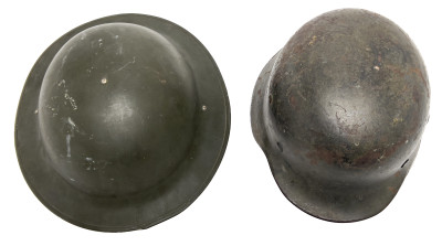 Two WWII Helmets, German and Allied