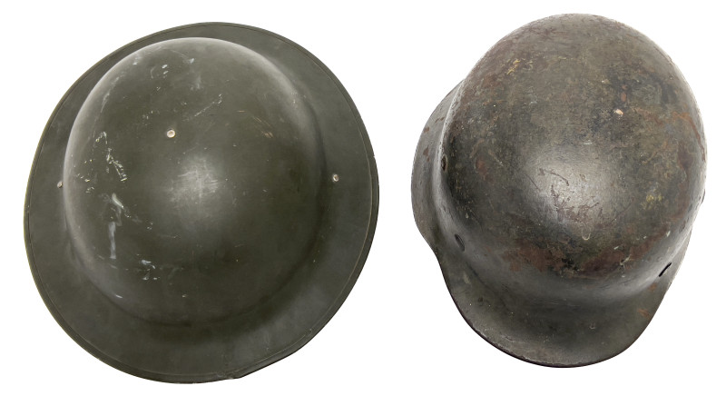 Two WWII Helmets, German and Allied