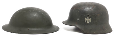 Two WWII Helmets, German and Allied