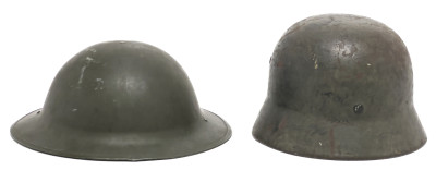 Two WWII Helmets, German and Allied