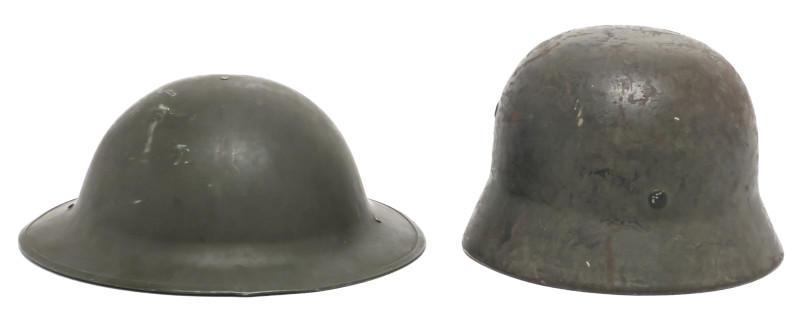 Two WWII Helmets, German and Allied