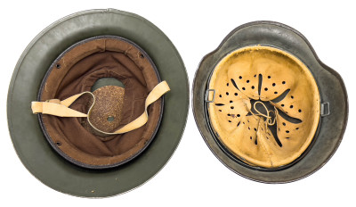 Two WWII Helmets, German and Allied