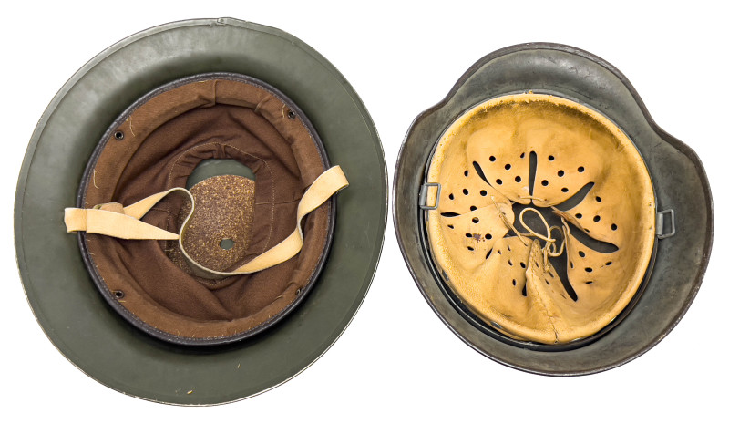 Two WWII Helmets, German and Allied