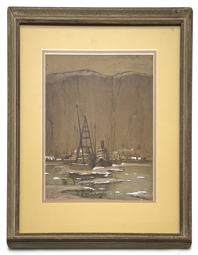 George Stimmel - Untitled (Snowy Harbor Scene)