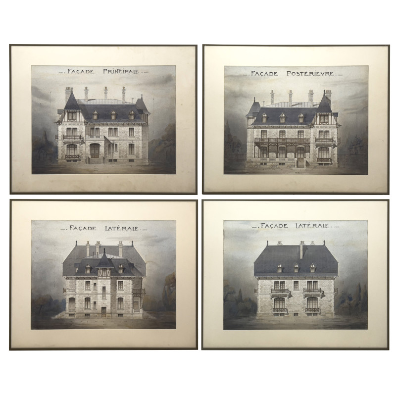 French Architectural Drawings, Group of 4