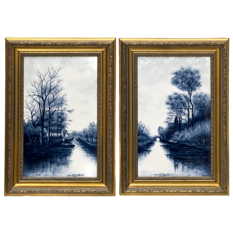 Fredericus van Rossum du Chattel - Blue and White River Scene Tiles