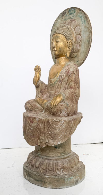 Chinese Carved and Painted Stone Buddha