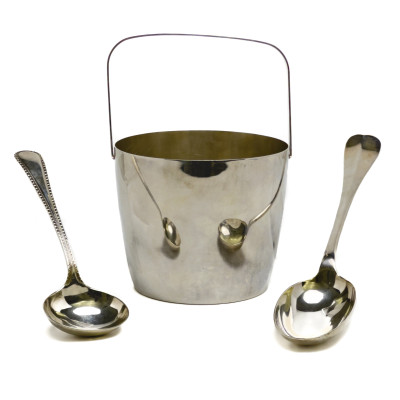 Image for Lot Tiffany & Co. and Others - Silverplate Ice Bucket and Serving Spoons